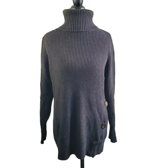 Zara Dresses & Skirts - ZARA | Long Sleeve Turtleneck Buttoned Ribbed Black Sweater Dress (Size S)